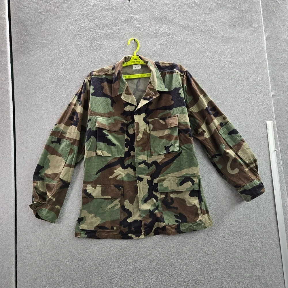 US Army Men Jacket L LONG Green Coat Camo Woodland Combat Hot Weather
